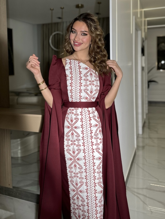 Puffed Shoulder Henna Dress (سلوى)