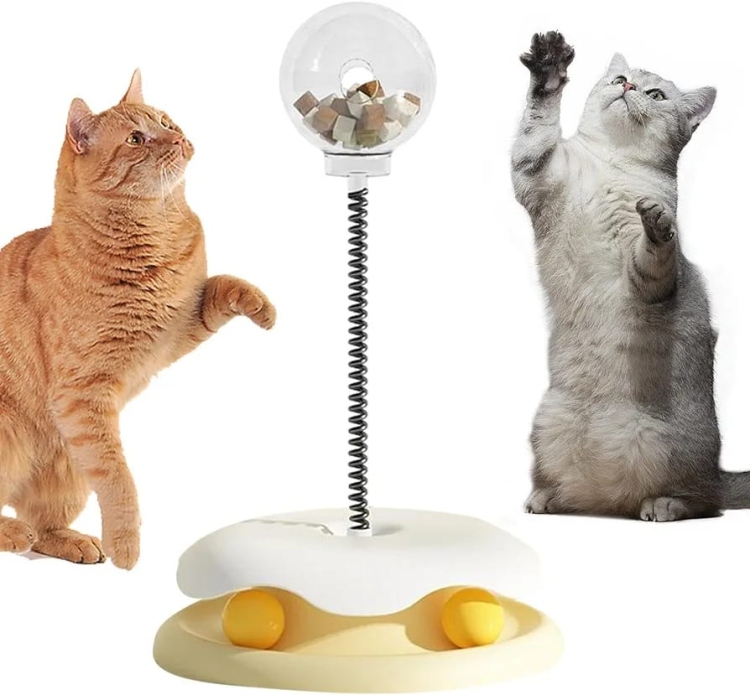 New Funny cat Toy cat Turntable with Spring Leaky Feeding Ball cat Play Plate Funny cat Yellow