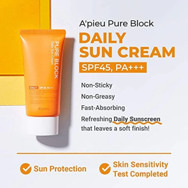 A'PIEU - Pure Block Natural Daily Sun Cream SPF45 PA+++ واقي الشمس الكوري 