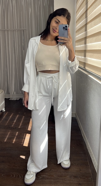 Drop Shoulder Blouse & Wide Leg Pants