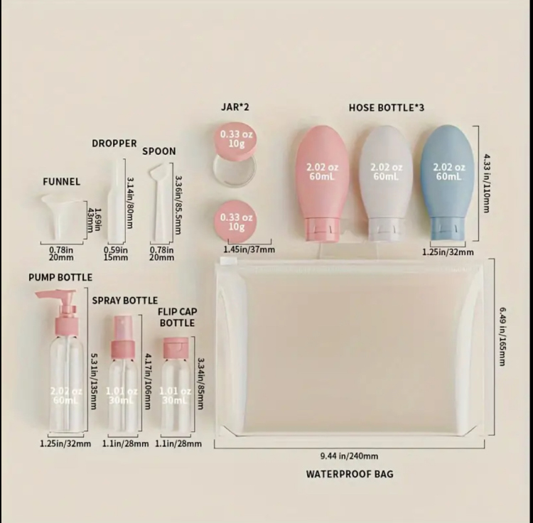 11pcs Travel Bottle Set for Toiletries, Empty Refillable Containers for Travel