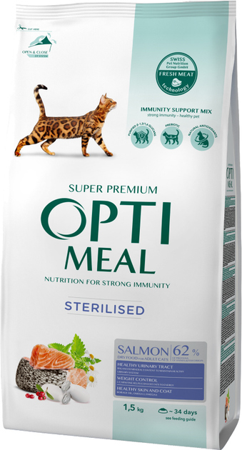 Optimeal complete dry food for sterilized and neutered cats - salmon 1.5 kg 