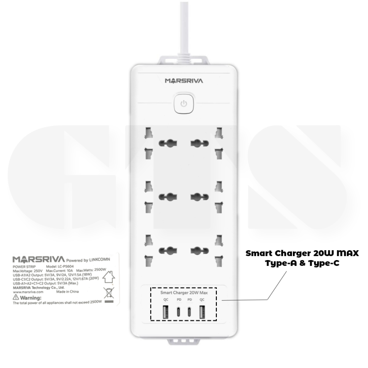 LINKCOMN LC-PS604 ( 6 outlets, 2XUSB-A + 2XPD Type-C ) 3 meter  EU plug   