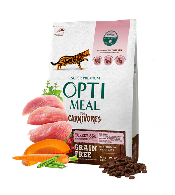 Opti meal  garin free Adult Cats turkey & Veggies 4kg