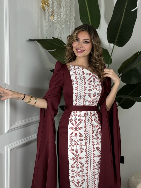 Puffed Shoulder Henna Dress (سلوى)