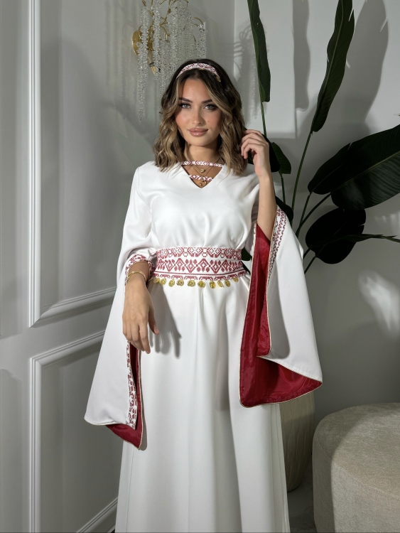 Open Sleeve Belted Henna Dress اسيا