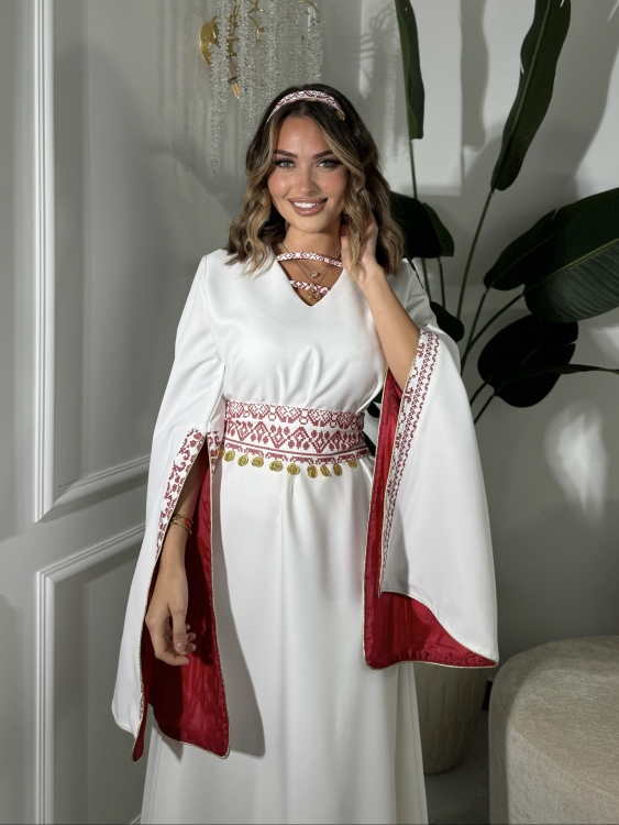 Open Sleeve Belted Henna Dress اسيا