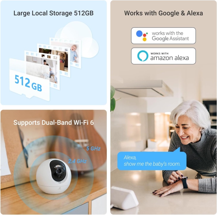 EZVIZ C6C 8MP 4K INDOOR 360 WI-FI 6 2.4GHZ UP TO 512GB CAMERA