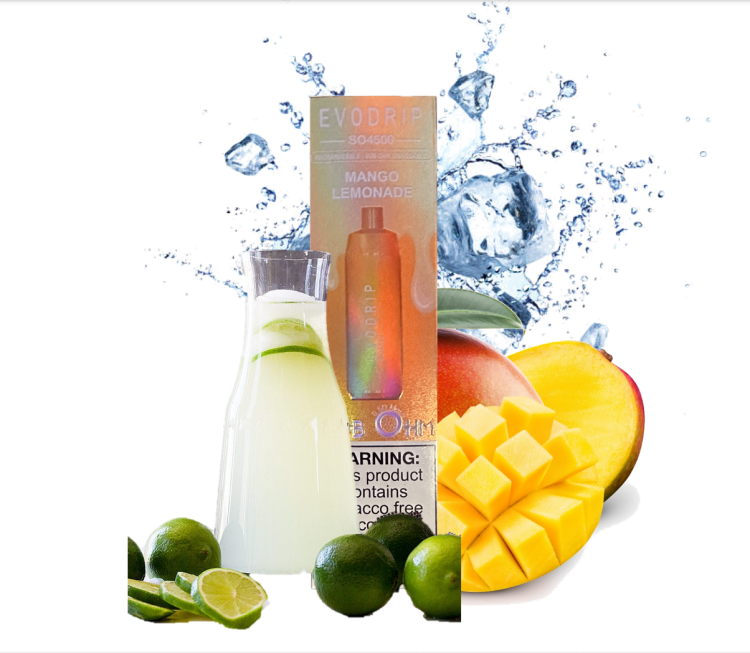 EVODRIP Mango Lemonade Ice - 4500 Puffs - Rechargeable,  Disposable Vape - Nic Strength: 10mg (1%)