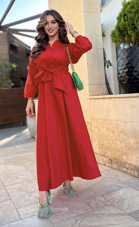 Solid Tie Front Long Sleeve Dress