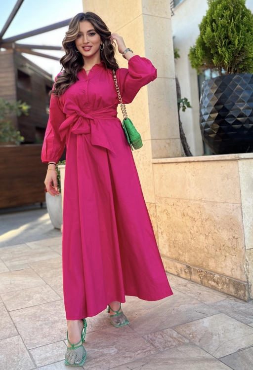 Solid Tie Front Long Sleeve Dress