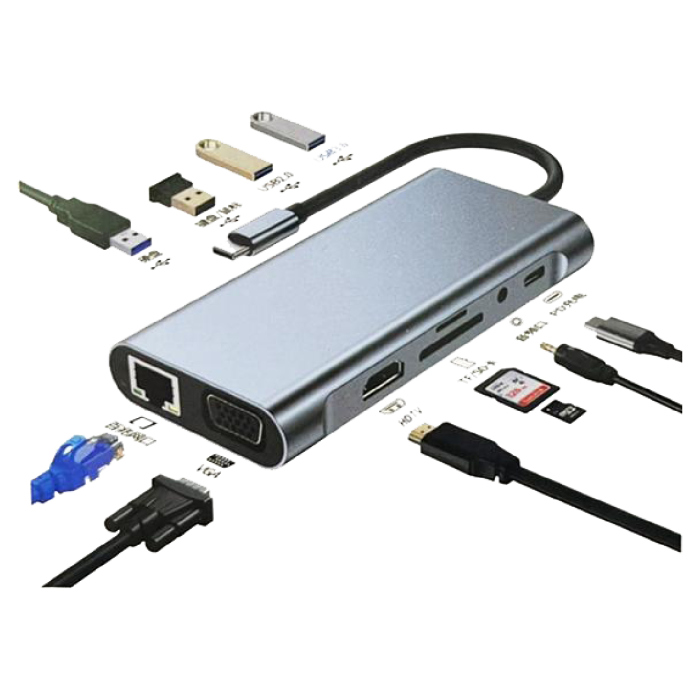 تايب C الى 4 HDMI,USB Card Reader,LAN,VGA