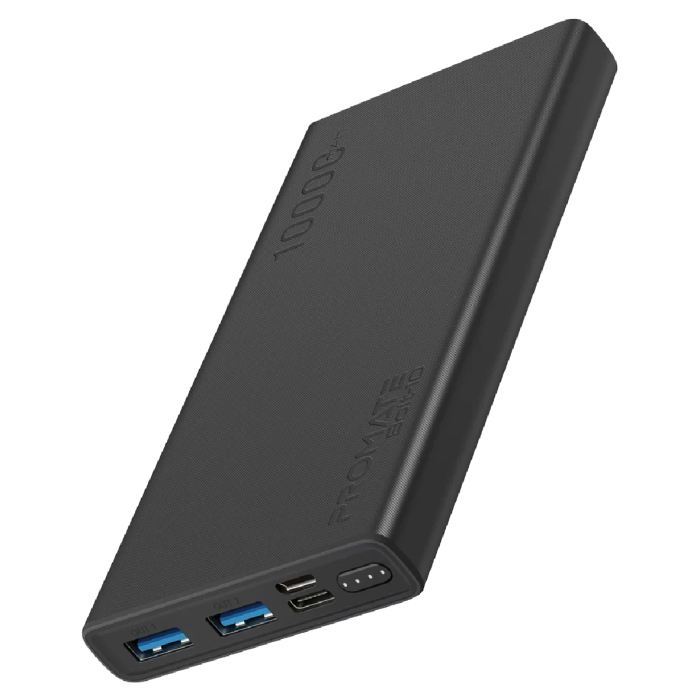 بور بانك 10,000mAH تايب C، ميكرو USB 2 ،USB اسود