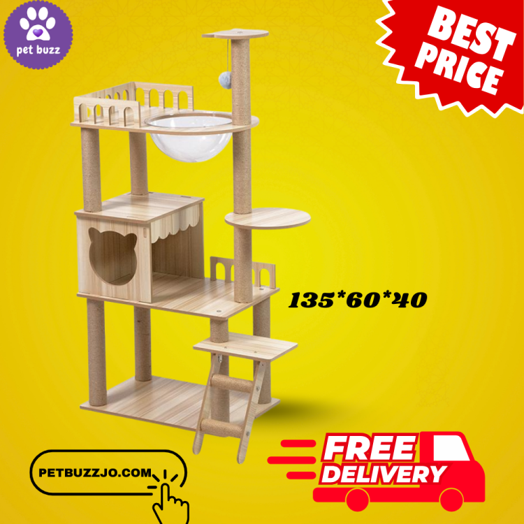  Luxury Modern Cat Tree Tower with Scratching Posts, Large Capsule Condo, Cozy House, and Climbing Ladder for Cats - Fiberboard Construction, 