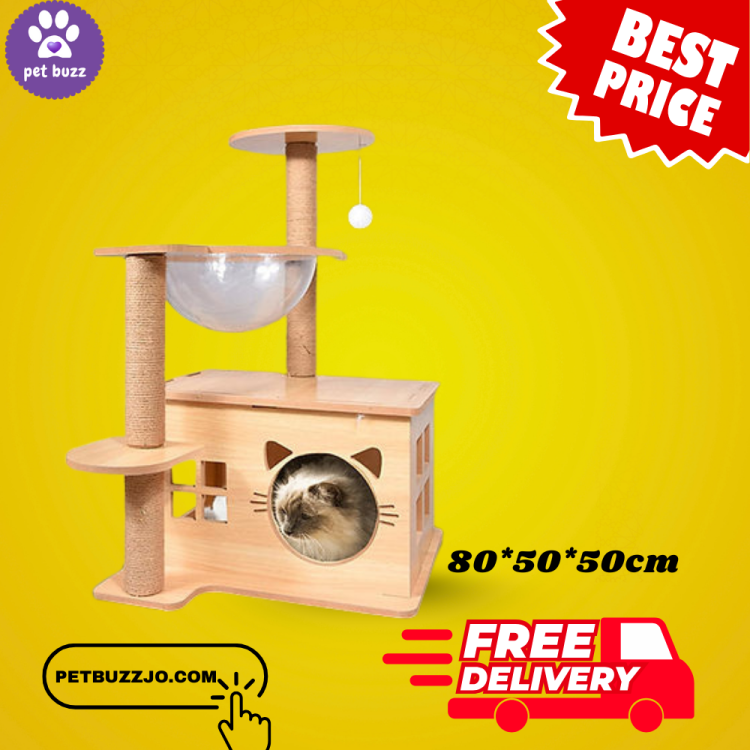 Deluxe Wooden Cat Tree with Space Capsule Condo - Integrated Scratching Posts & Playhouse for Indoor Cats