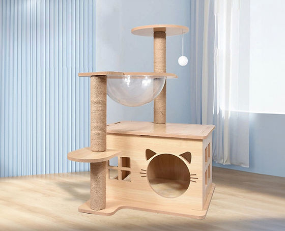 Deluxe Wooden Cat Tree with Space Capsule Condo - Integrated Scratching Posts & Playhouse for Indoor Cats