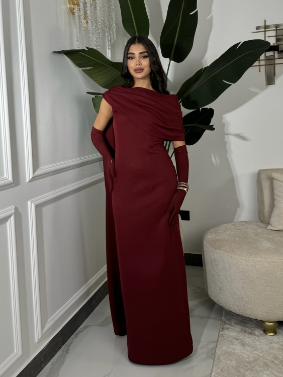 (جوليا )Elegant Julia Dress – One Shoulder & Draped Side Cape