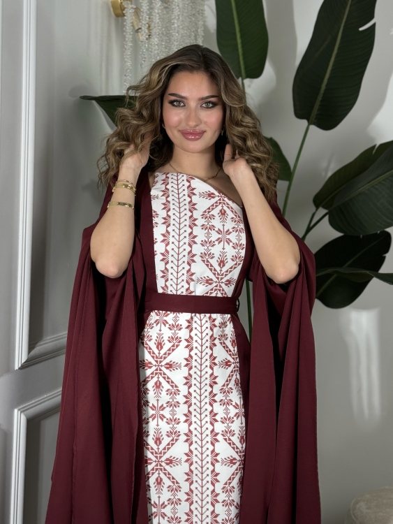 Puffed Shoulder Henna Dress (سلوى خمري)