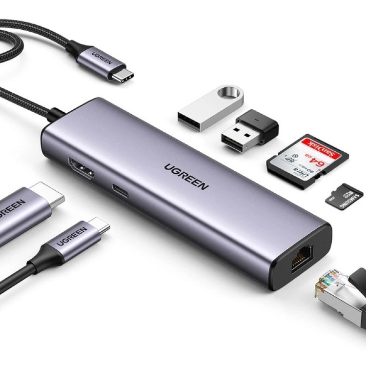  UGREEN 45379 7-IN-1 USB-C TO 2*USB-A 3.2+2*USB-C 3.2+2*HDMI+PD PORT CONVERTER