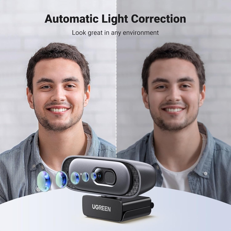 UGREEN 35626 CM778 USB 2K 60FPSAUTO FOCUS & LIGHT CORRECTION, DUAL MIC FOR CLEAR STEREO AUDIO CAMERA