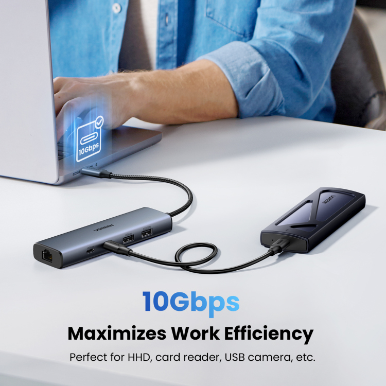  UGREEN 45320 6-IN-1 USB 3.2 C TO USB-A 3.2+USB-A 2.0+2* USB-C 3.2 CONVERTER + GIGABIT WITH USB-C POWER PORT