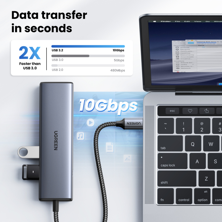  UGREEN 45320 6-IN-1 USB 3.2 C TO USB-A 3.2+USB-A 2.0+2* USB-C 3.2 CONVERTER + GIGABIT WITH USB-C POWER PORT