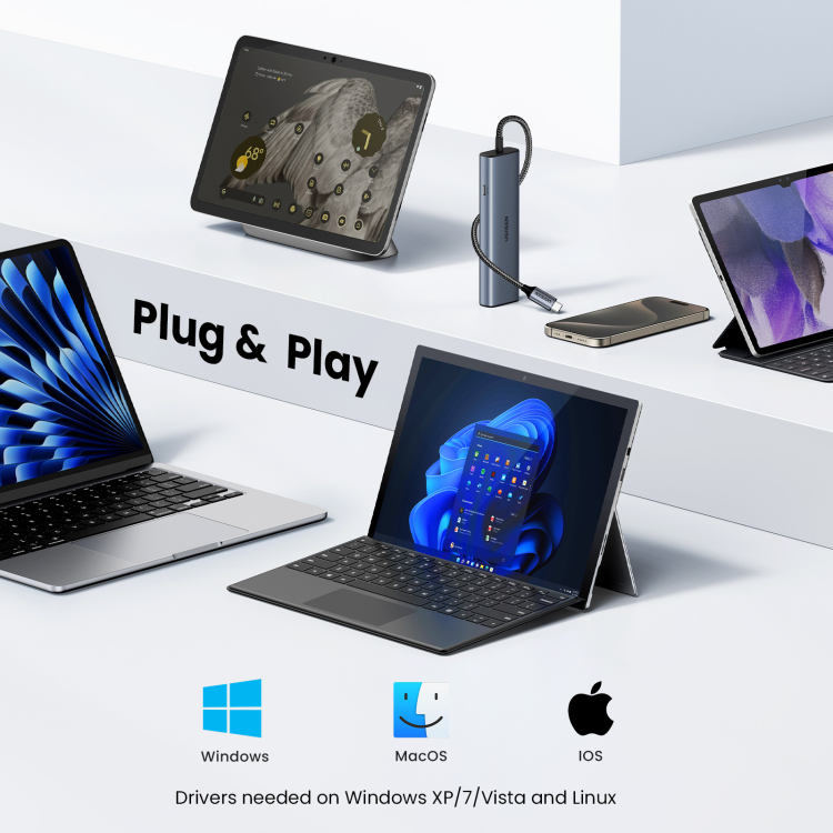 UGREEN 45320 6-IN-1 USB 3.2 C TO USB-A 3.2+USB-A 2.0+2* USB-C 3.2 CONVERTER + GIGABIT WITH USB-C POWER PORT