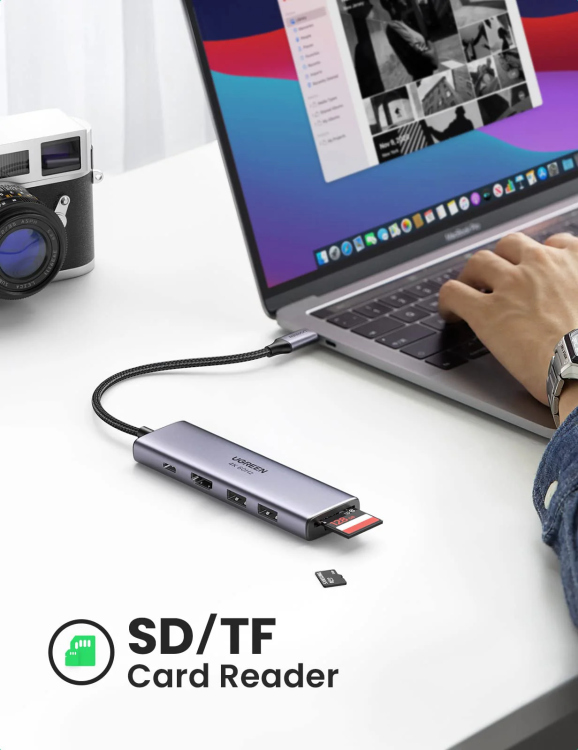  UGREEN 35999 6-IN-1 USB-C TO HDMI 4K@60HZ + 2*USB-A 3.2+2*USB 3.2 C+PD POWER CONVERTER