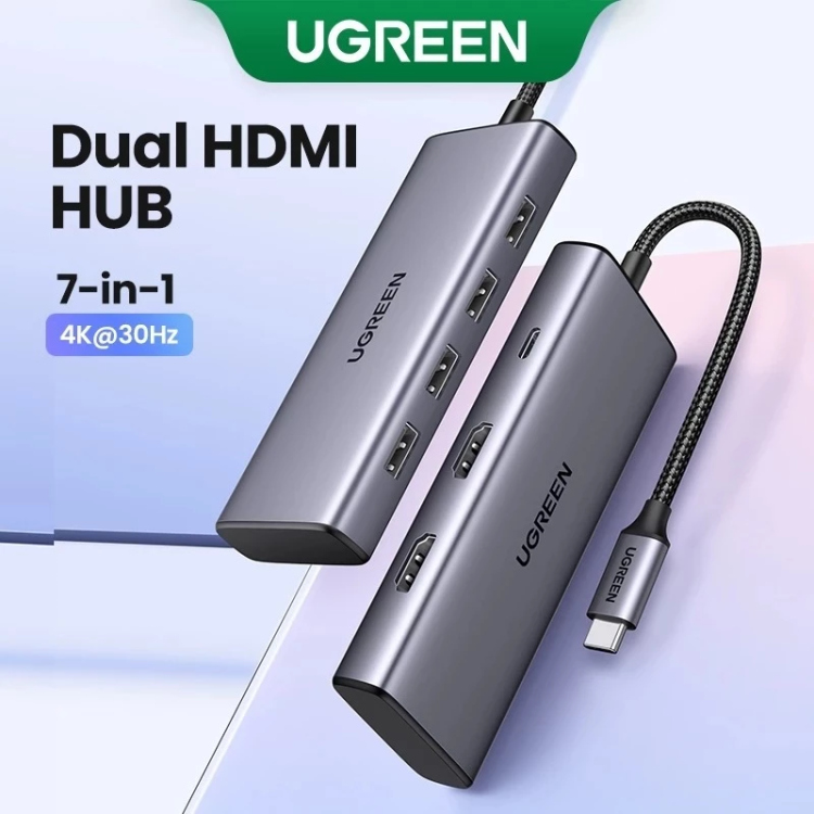  UGREEN 45379 7-IN-1 USB-C TO 2*USB-A 3.2+2*USB-C 3.2+2*HDMI+PD PORT CONVERTER