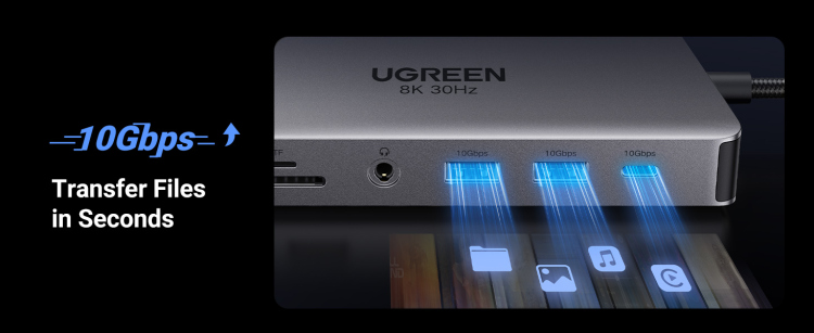  UGREEN 45520 11-IN-1 USB-C TO 2XUSB-C 3.2+USB-A 3.2+USB-A 3.0+HDMI+VGA+RJ45 GIGABIT+SD/TF+AUX3.5MM+PD CONVERTER