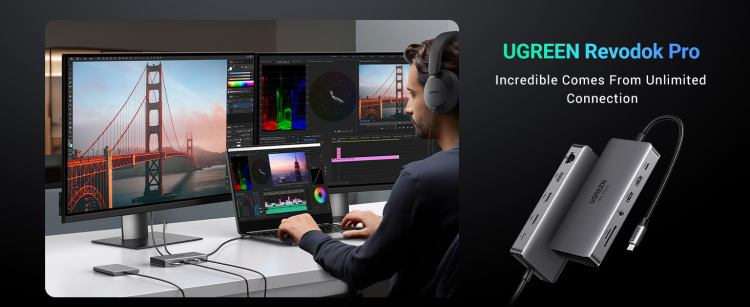  UGREEN 45520 11-IN-1 USB-C TO 2XUSB-C 3.2+USB-A 3.2+USB-A 3.0+HDMI+VGA+RJ45 GIGABIT+SD/TF+AUX3.5MM+PD CONVERTER