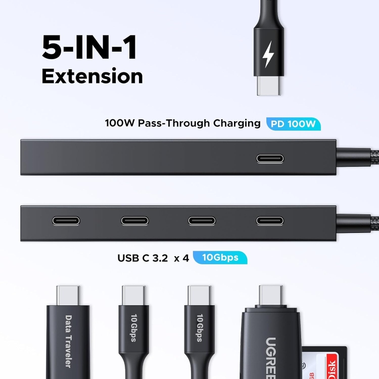  UGREEN 55334 5-IN-1 USB-C HUB USB-C TO 4XUSB-C 3.2 HUB WITH PD