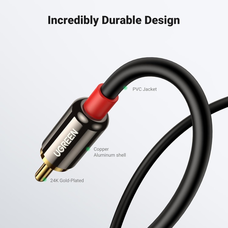 UGREEN 10591 3.5MM MALE TO 2 RCA MALE CABLE 5M