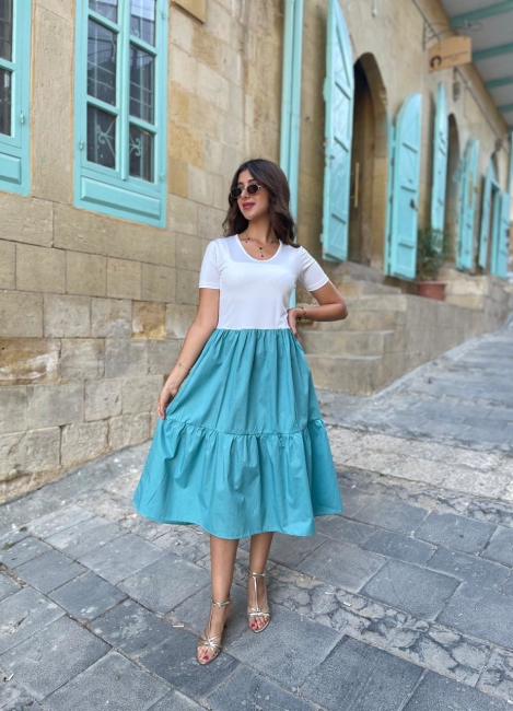 Cotton V Neck Short Sleeve Dress