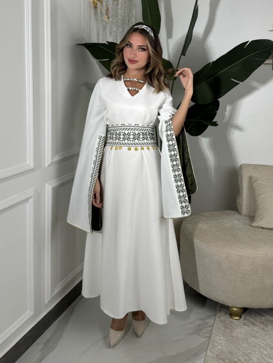 Open Sleeve Belted Henna Dress اسيا