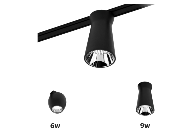 Rotatable magnet track light cob 9w with black refactor مصباح مسار مغناطيسي دوار 9 وات مع عاكس أسود