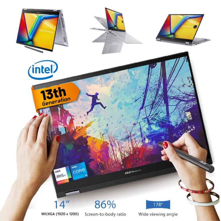 ASUS VIVOBOOK FLIP  TP3402VA-IZ537 -I7 13700H 16GB DDR4, 512GB SSD-  14" TOUCH