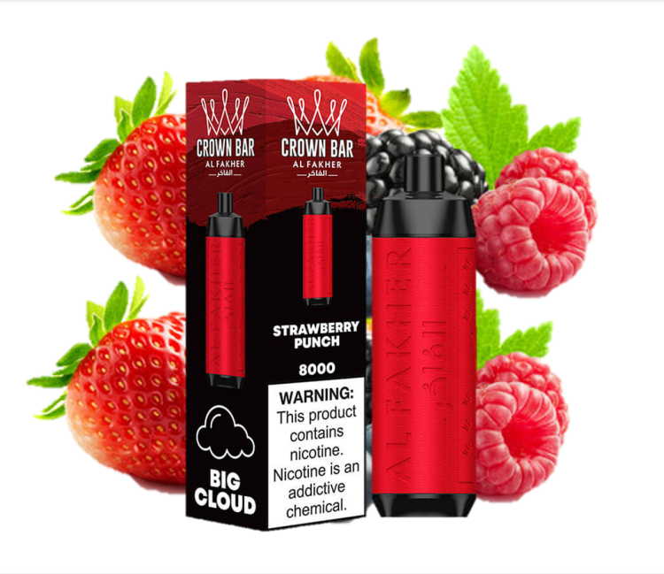 ALFAKHER CROWN BAR -  Strawberry Punch  -  8000 Puff, Rechargeable, Disposable Vape 