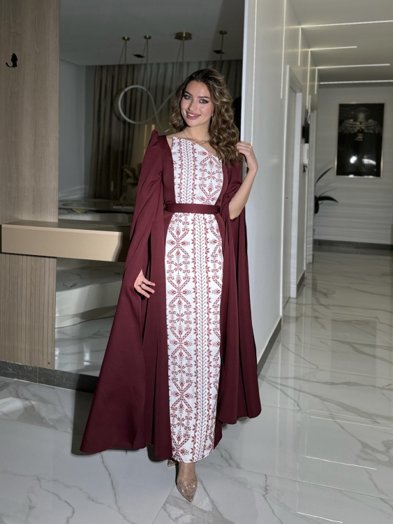 Puffed Shoulder Henna Dress (سلوى خمري)
