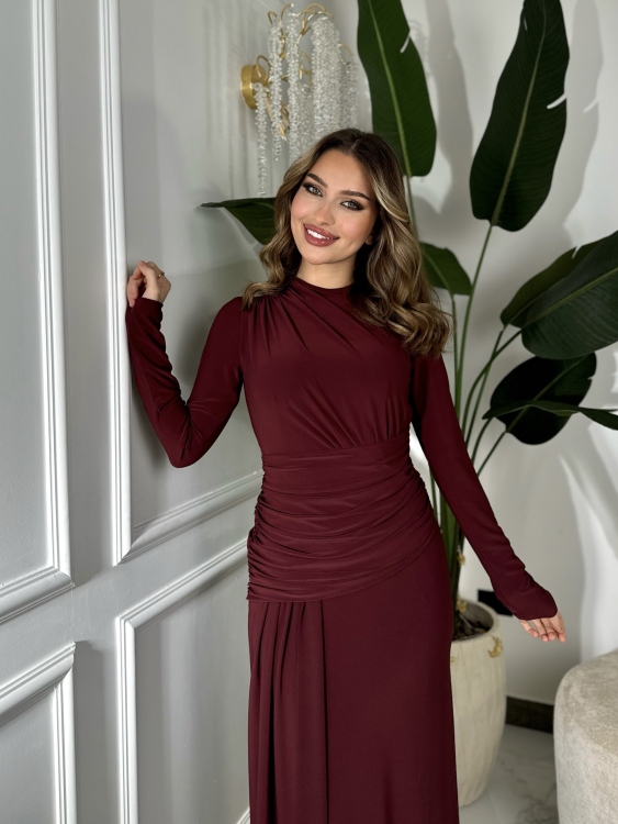 Long sleeve mermaid Dress(Burgundy2)