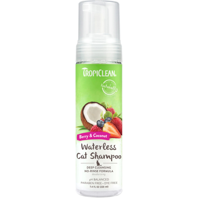 Tropiclean waterless cat shampoo no -rinse formula with scent berry and coconut