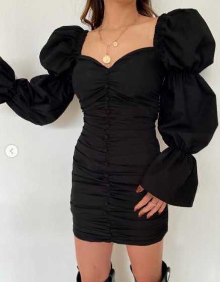 Puffed Sleeve Fitted Dress