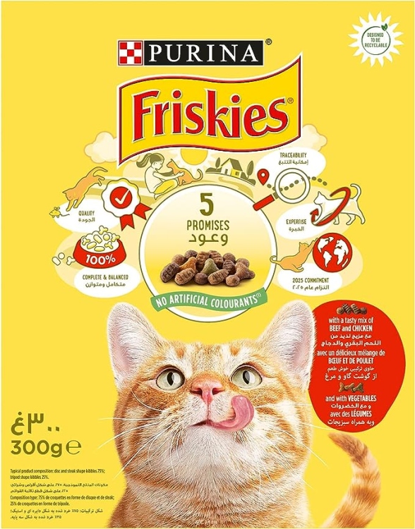 Purina friskies with a tasty mix of beef and chicken and with vegetables, 300g