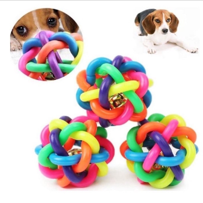 Excelsior Colorful Rubber Dog Toys Round Woven Ball with Small Bell