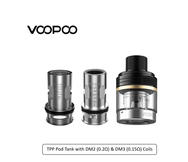 VooPoo TPP Pod Tank set with 2 coils (DM2 0.2Ω, & DM3 0.15Ω)