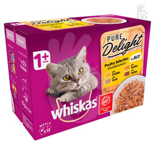 Whiskas Pure Delight Adult 1+ Wet Cat Food Pouches Mixed Poultry in Jelly 1x 85g