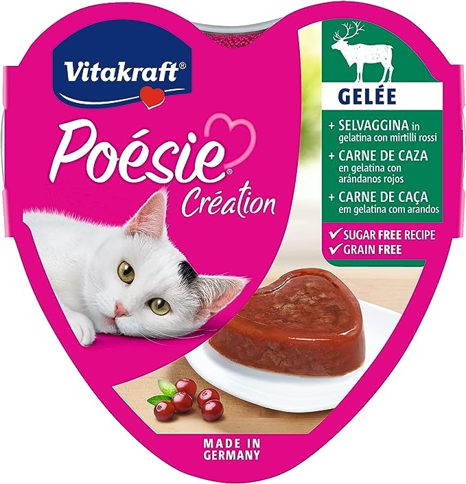 Vitakraft - Poetry Création Gelée, Wet Cat Food in Gelatin, Variety of Hunting Meat, Red Ragons - 85 g