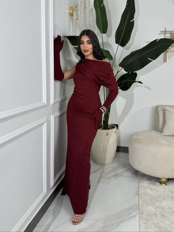  (جوليا )Elegant Julia Dress – One Shoulder & Draped Side Cape