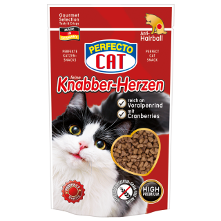 Perfecto Cat Feine Knabber-Herzen Anti Hairball & Voralpenrind 50g