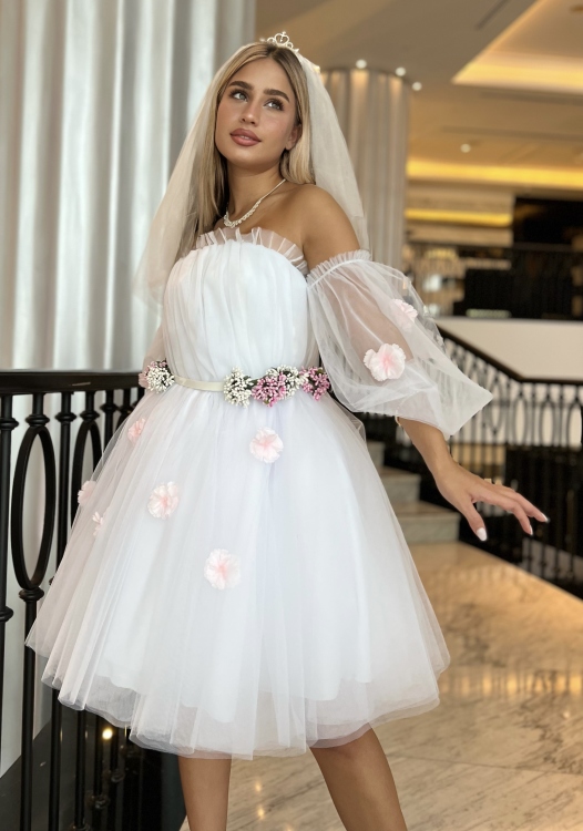 White barbie floral dress - Evening dress